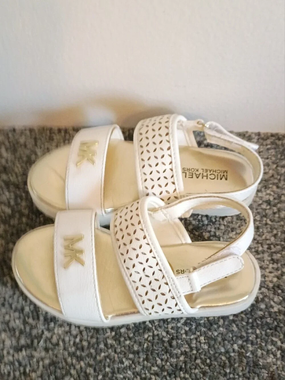 Michael Kors Kids White and Gold MK Logo Sandals